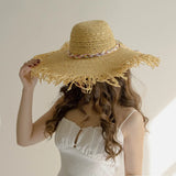 Spring Summer Luxury High Quality Sun Hats New Fashion Leisure Wool Rope Handwoven Fur Edge Round Top Big Eaf Straw Hat Beach