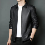 Genuine Leather Clothes Men's Stand Collar Luxury Leather Jacket Autumn and Winter plus Velvet Warm Leisure Simple Leather Coat