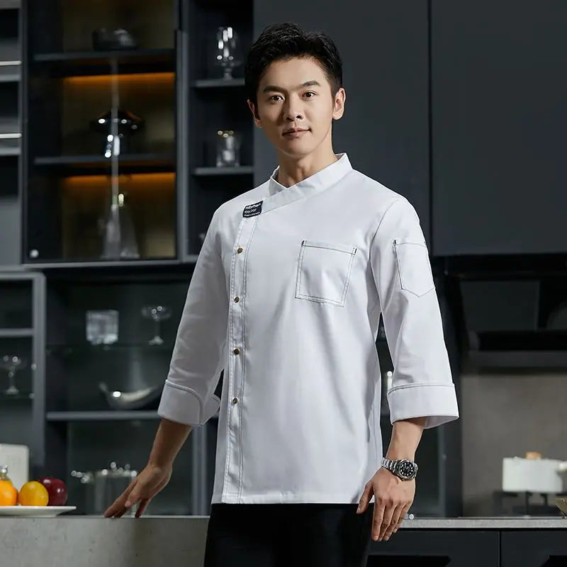 black chef uniform Chef Jacket long Sleeve Cook Coat Chef T-shirt Baker Work Uniform Waiter Restaurant Hotel Clothes women Logo