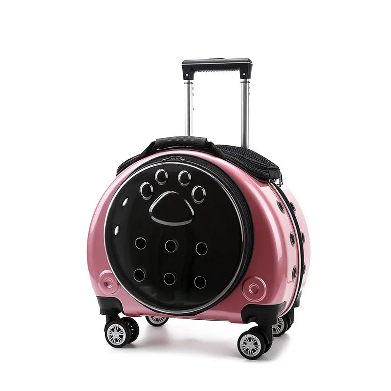 Pet Dog Cat Trolley Suitcase Luggage with Wheels Carrying Transparent Suitcase Breathable Pet Cat Carrier Backpack Pet Stroller