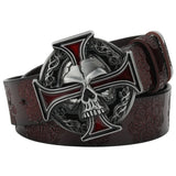 Skull Leather Belt Embossed Pattern Cowskin Fashion Buckle for Men