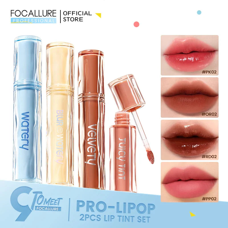 FOCALLURE 2 Pcs/Set Matte Liquid Lipstick Waterproof Long Lasting Moisturizing Lip Gloss Lip Tint Makeup Cosmetics For women