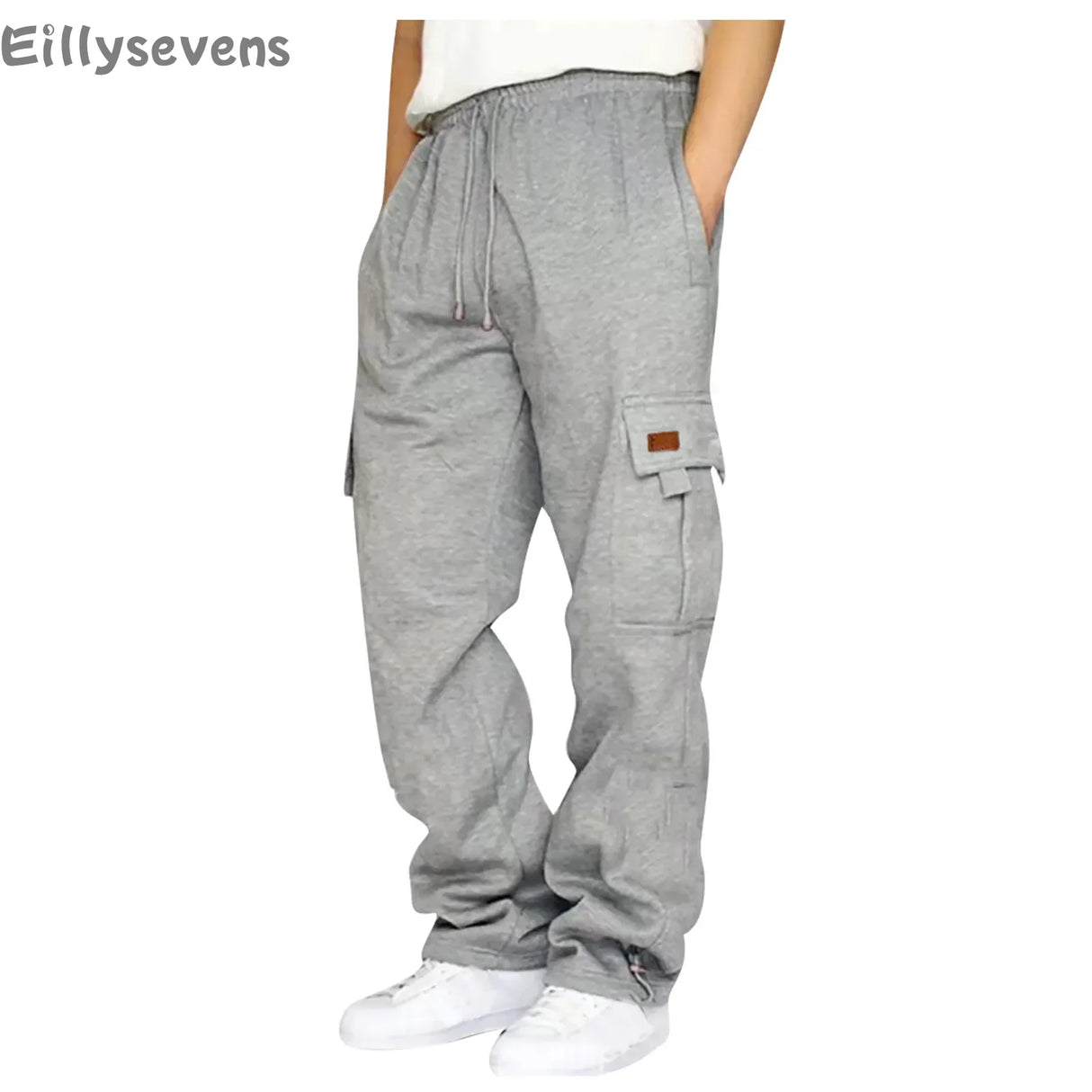 Mens Long cargo pants Solid color 2024 new Fashion sweatpants Drawstring Exercise fitnessBreathable Multi-Pocket Casual trousers