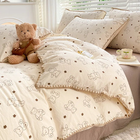 Soft Cotton Crib Bedding Set For Girl Bed For Kid Baby Nursery Decor 3PCS Baby Cartoon Bear Bedding Set For Newborns