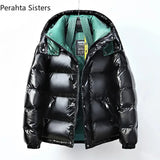 High Quality Short Down Jacket For Men Women Fashion Bright Hooded -30 Degrees Warm Puffer Jacket Couples Winter Coats 2023 New