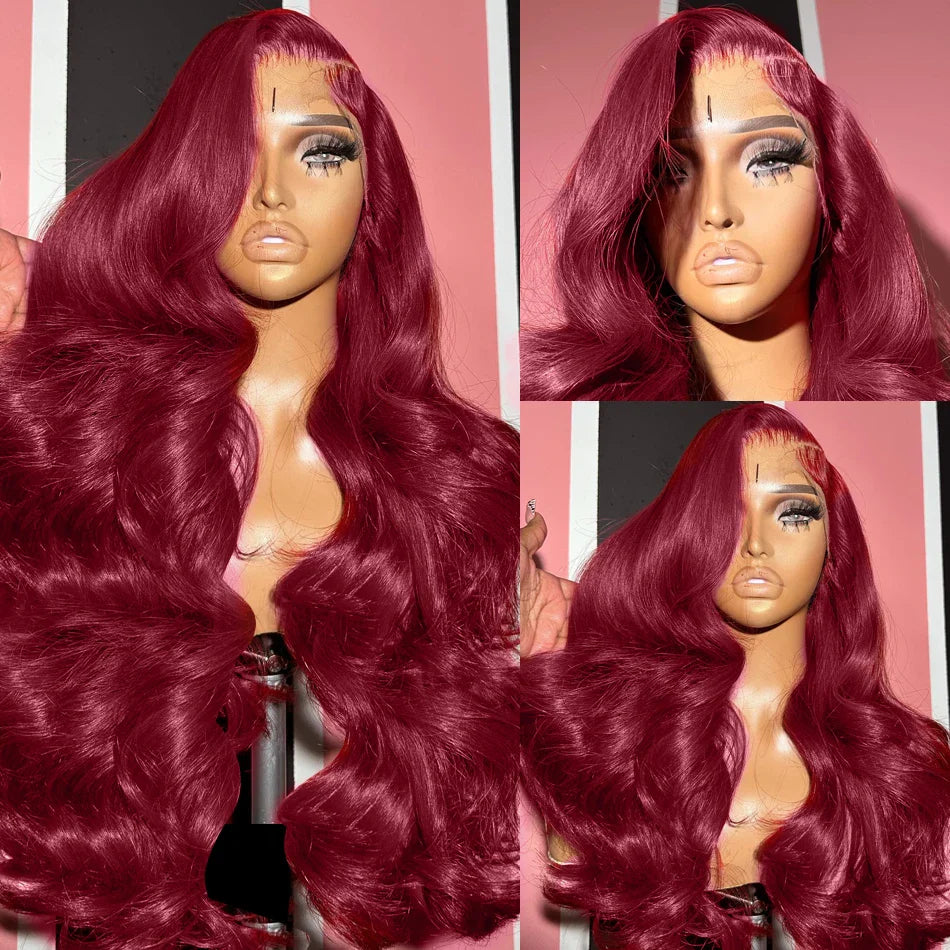 MELODIE 99J Burgundy 13X6 Body Wave Lace Frontal Human Hair Wigs 13x4 Wavy Human Hair Wig Red Colored Curly Lace Frontal Wig