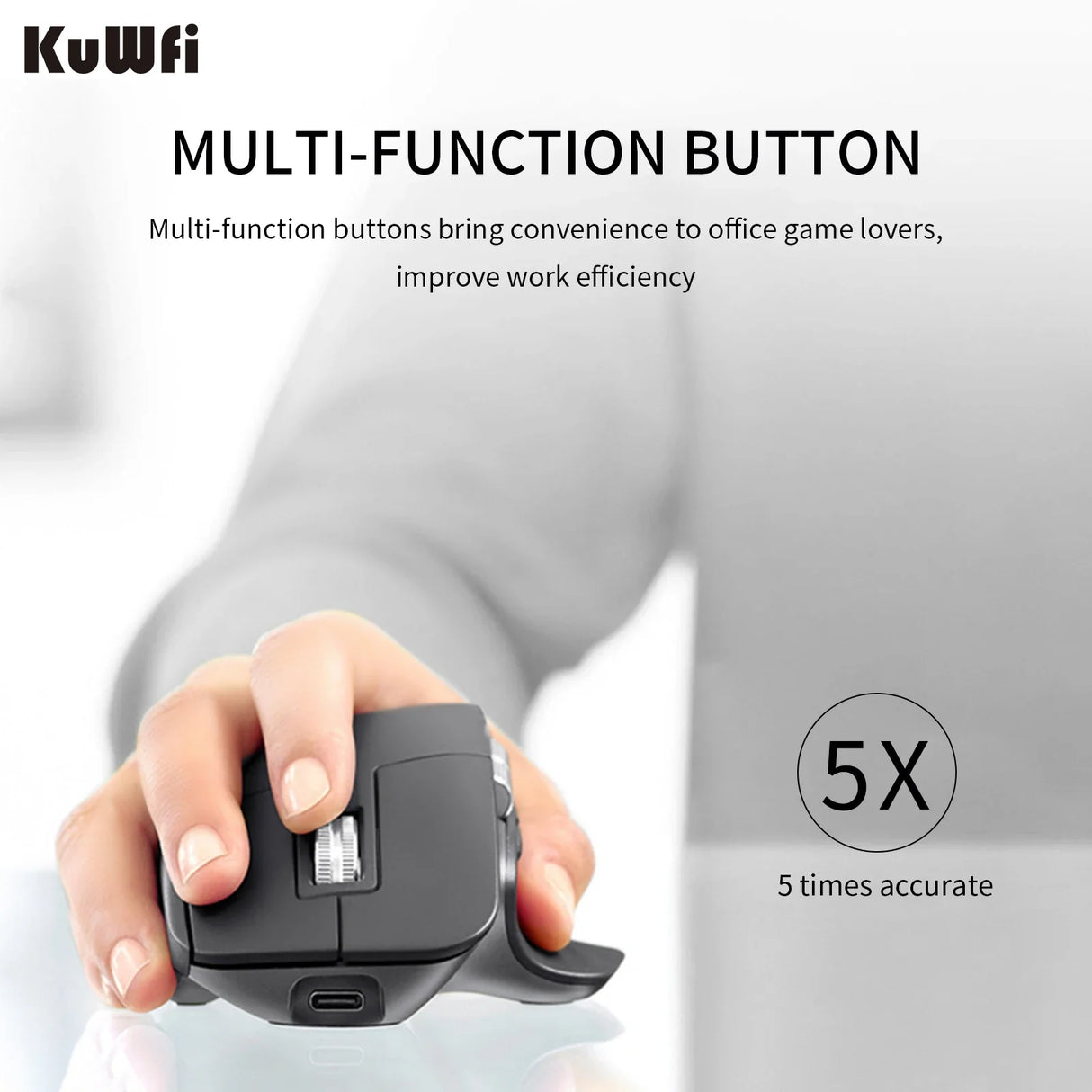 KuWFi Rechargeable Wireless Mouse Silent Gaming Mouse 2.4G&Bluetooth Mause Ergonomic for PC Laptop 4000DPI 9 Button RGB Mice