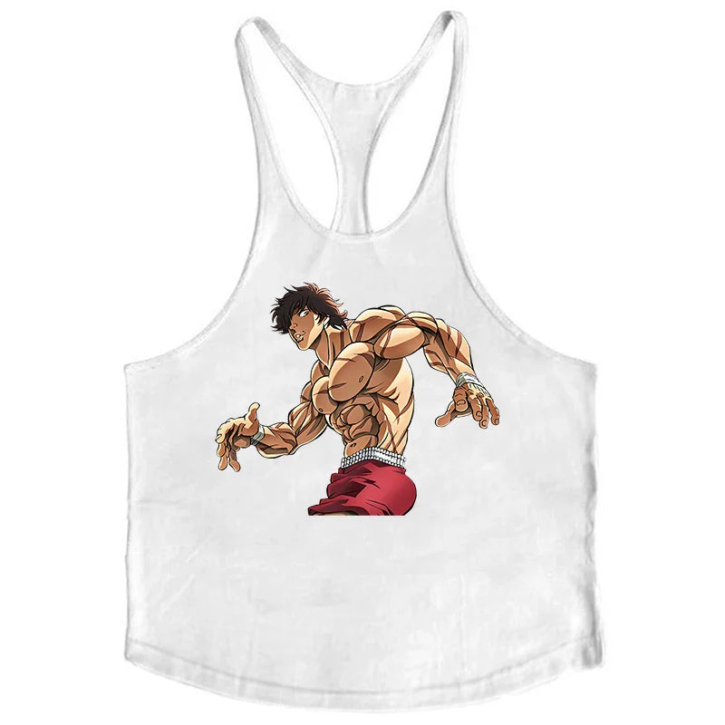 Anime Baki Hanma Stringer Tank Top for Men Cotton Y-Back Vest Tees Tops Muscular Training Undershirt Gym Workout Bodybuilding