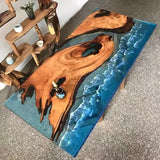 New Irregular Luxury Modern Blue River Lake Sea Wave Wood Epoxy Resin Dining Table 220*80*5CM