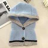 Korean Balaclava Beanie Cap Winter One Piece Knitted Scarf Hat Hood Neckerchief Women Neck Collar Warmer Thickened Hooded Hats