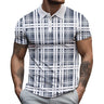 2023 New Men's Button Polo Shirt Fashion Line Checker 3D Print High Quality Summer Casual Short Sleeve Street Breathable T-shirt