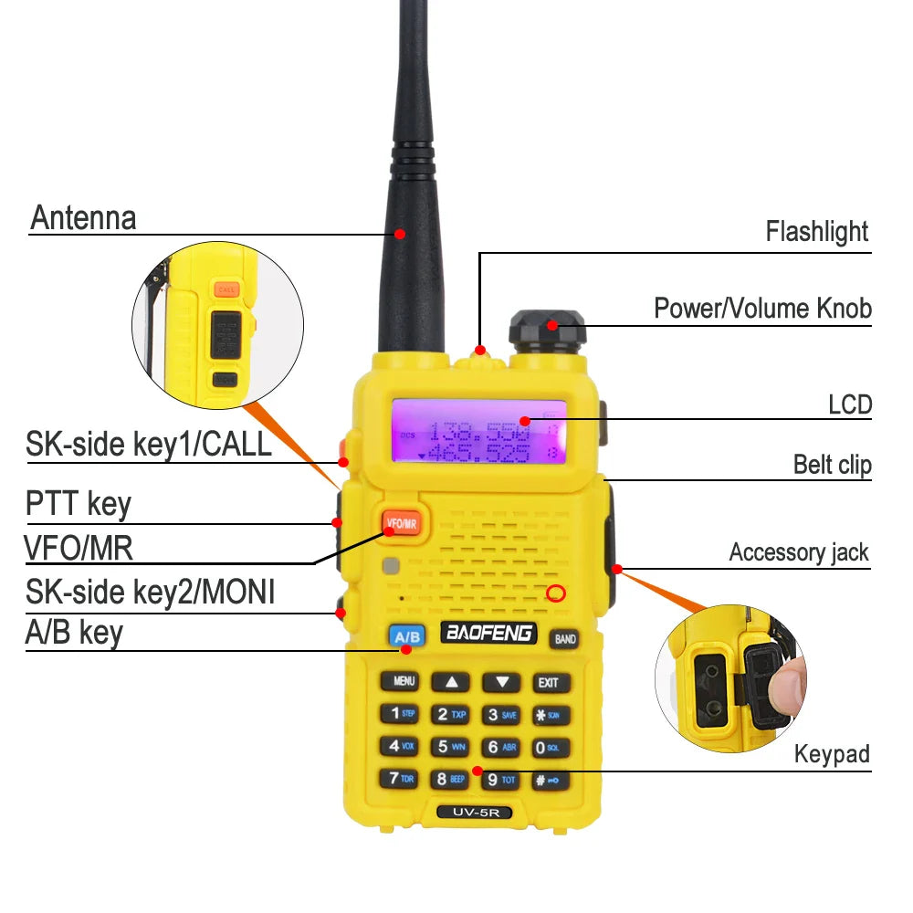 Baofeng UV-5R Dual Band Walkie Talkie VHF 136-174MHz UHF 400-520MHz 128Ch 5W FM Portable Two Way Radio with Headset