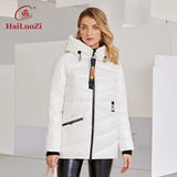 HaiLuoZi 2022 New Winter Women's Jacket Warm and Thick Short Fashion Zipper Design Hooded High Neck Female Parka Women Coat 886