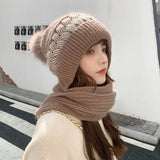 New wind cap bib Korean version of all the autumn and winter ear protection knitted two-piece women's woolen hat scarf one hat