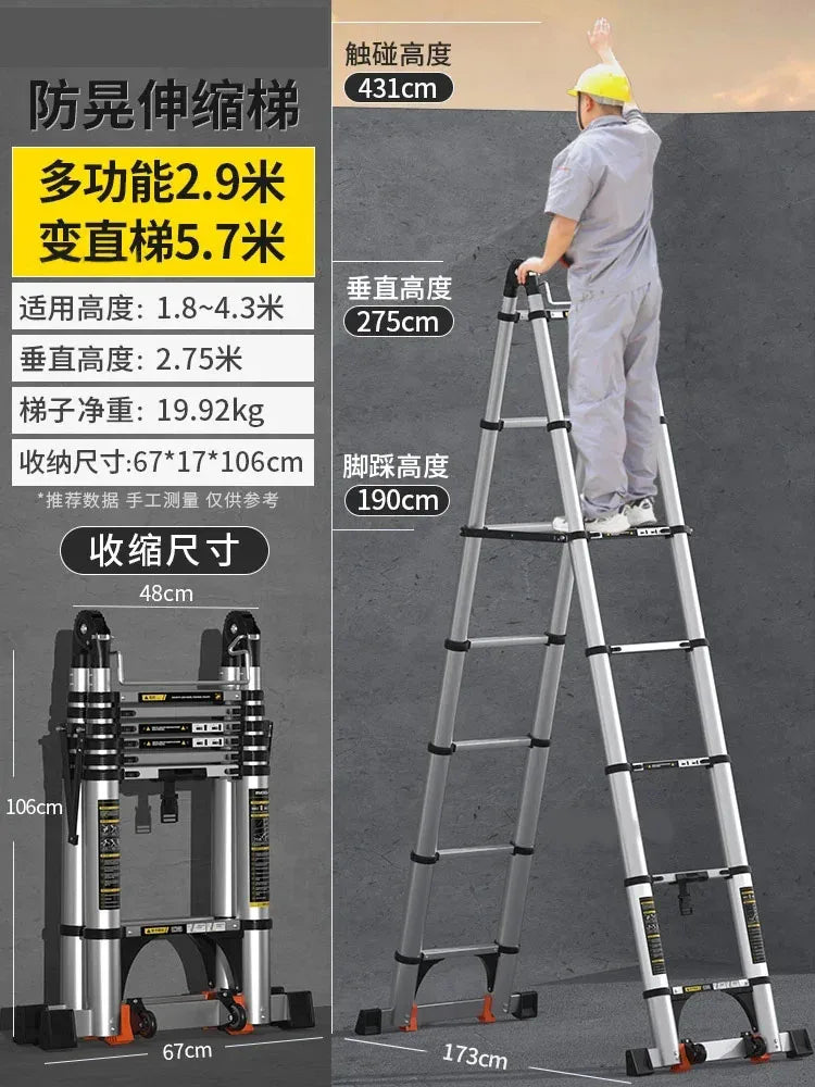 Home Kitchen Telescopic Ladder Aluminum Alloy Step Stools Multi-functional Engineering Ladder Portable Folding Straight Ladder