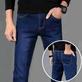 Men's Brushed Jeans Luxury Winter Jeans Velvet Fleece Man Thermal Warm Korean Versatile Elastic Plush Thicken Slim Pencil Pants