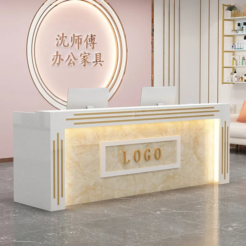 Modern Cash Register Clothing Store Counter Reception Desks Light Luxury Simple Hairdressing Beauty Salon Bar Table with Light