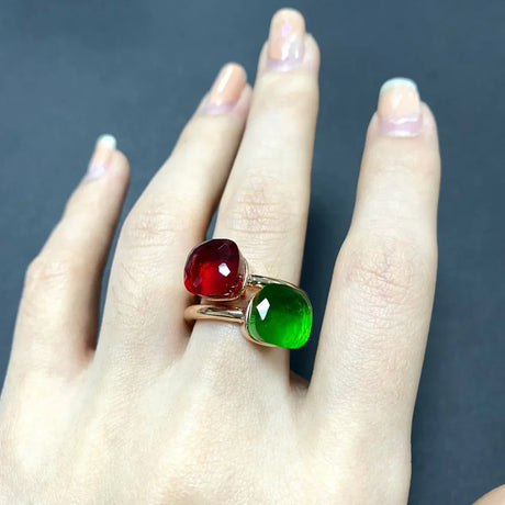 2Pcs/Set Pomellato Ring Stacked  Mix Color Crystal Ring 30Colors Candy Style Ring Jewelry Birthday Gift For Women