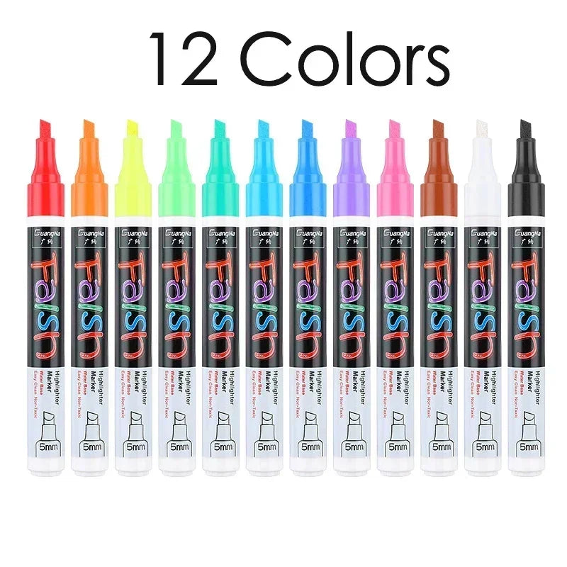 Chalk Marker Pen Erase Markers 5mm Tip Reversible Chisel Tip Fluorescent Markers Highlighter for LED Glass Blackboard WhiteBoard