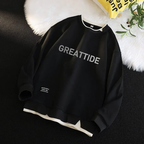 Sweatshirts for Men Round Neck Hip Hop Streetwear Hoodies No Hood Men Clothing 2024 Brand New Long Sleeve Shirts Casual