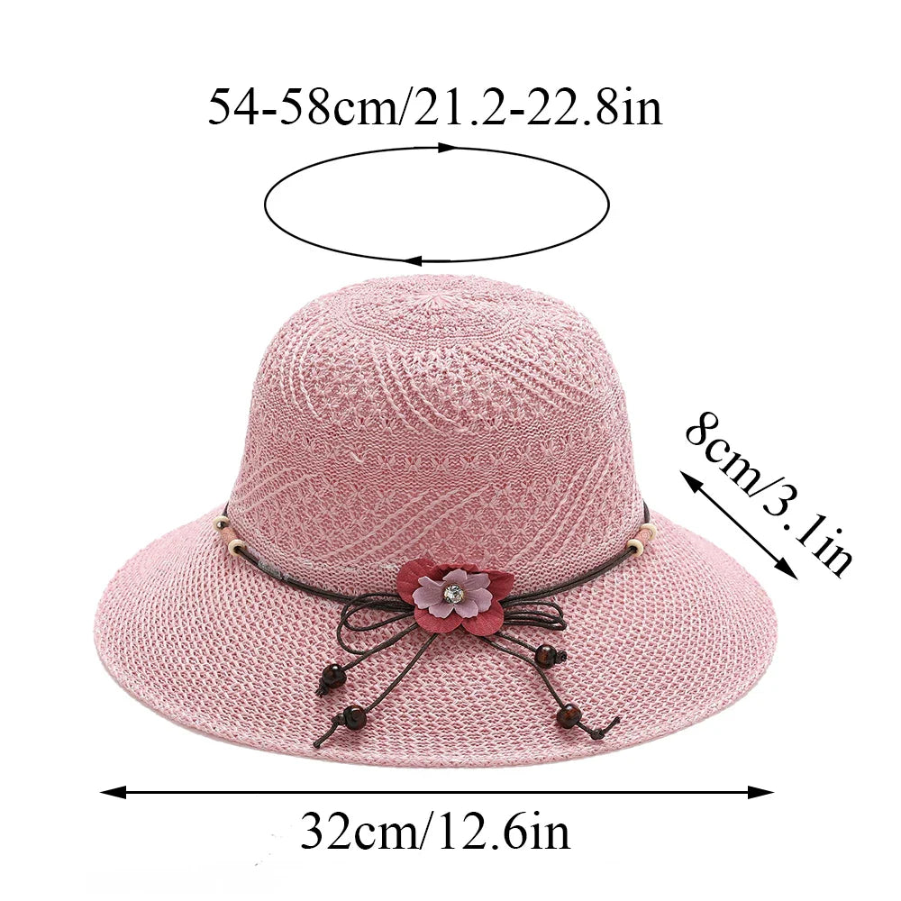 Bow Flowers Straw Hat Sweet Foldable Beach Hat Wide Brim Elegant Bucket Hat Sunscreen Outdoor Casual Sun Cap Women All Match