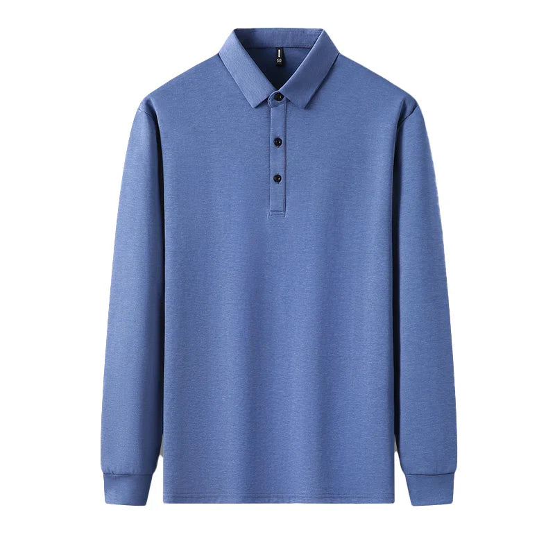 Top Grade Mulberry Silk 5.2% New Fashion Polo Men Designer Brand Plain Casual No Logo Long Sleeve Tops Mens Clothes 2023