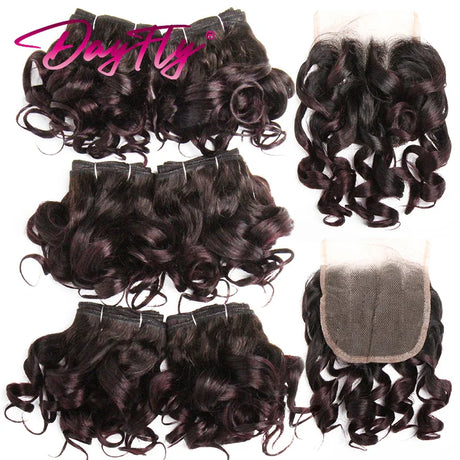 6+1/Lot Brazilian Hair Weaving With Closure Ombre Bouncy Curly Bundles With Closure 4x4 Short Human Hair Bundles And Closure