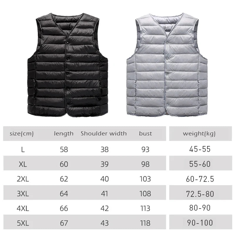 New Winter Men Down Cotton Vest Pocket Coat Sleeveless Puffer Vest Jacket Thin Warm Lightweight Down Jacket Waistcoat Unisex