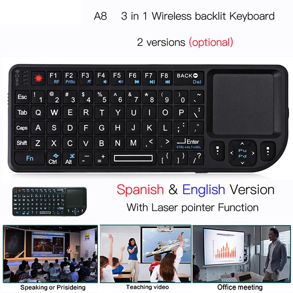 A8 Mini Wireless Keyboard 2.4G 7 Color Backlit English Russian Spanish French Touchpad Air Mouse for Android TV Box PC Tablet