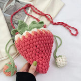 DIY Personalized Strawberry Crochet Sling Purses 2023 Novelty Handmade Wool Knitted Satchel Bag Cartoon Cute Small Crossbody Bag