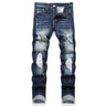 Fashion Street Style Ripped Skinny Jeans Men Vintage wash Solid Denim Trouser Mens Casual Slim fit  Black Blue denim Pants