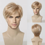 Bob Pixie Cut Wig for Men Light Brown Short Straight Synthetic Layered Wig with Bangs Natural Looking Hair for Cosplay Daily