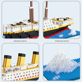 Titanic ship model children's toys birthday gift assembly building block plastic block with lamp toy Titanic building block toy