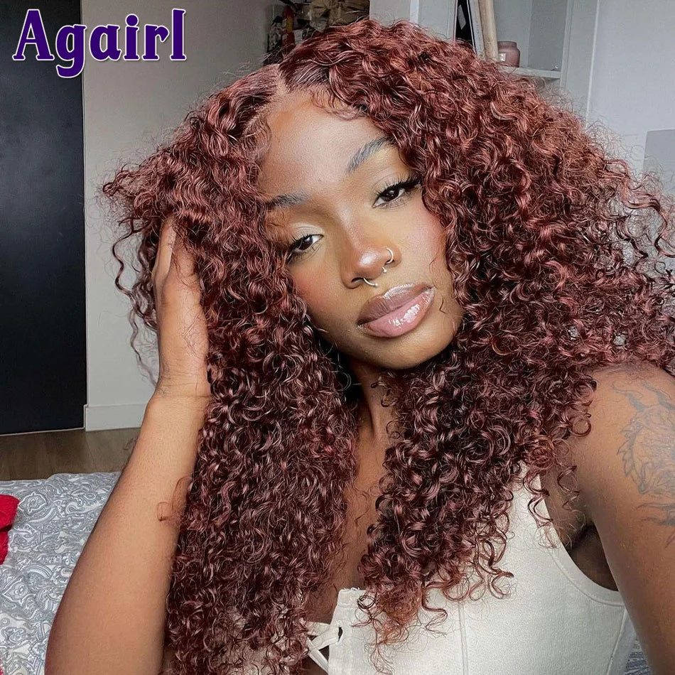 Orange Brown 13x6 Deep Curly Short Bob Human Hair Wigs 13x4 Water Wave Lace Frontal Bob Wigs Reddish Brown 5X5 Lace Closure Wigs