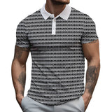 2023 New Men's Button Polo Shirt Fashion Line Checker 3D Print High Quality Summer Casual Short Sleeve Street Breathable T-shirt