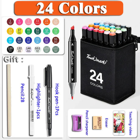 12-262PCS Colores Markers Pen Set Painting Brush Drawing Manga Highlighter School Art Supplies For Artist Korean Stationery