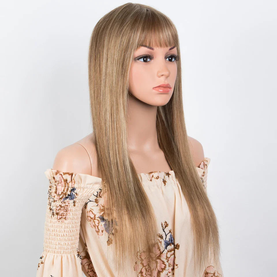 Lekker Wear to go Highlight 613 Blonde Brown Bone Straight Human Hair Wig With Bangs For Women Brazilian Remy Hair Glueless Wig