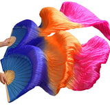 Belly Dance Fan 100% Real Silk Veils 1pc Left hand+1pc right hand Bamboo Handmade Dyed color Performance Practice Dancing Fans