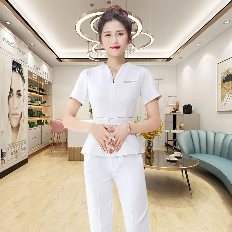 Beauty Salon Uniform Fashion Spa Masseuse Clothing Nail Technician Hotel Front Desk Work Clothes for Women Manicurists Pants Set