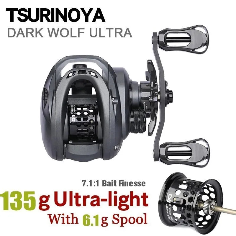 TSURINOYA Baitcasting Reel Coil Ultra Light 135g BFS 6.1g Spool Bait Finesse Dark Wolf KF50S Shallow Spool Free Shipping Gear