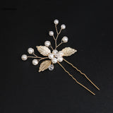 Pearl Flower Hairpin Side Comb Golden Leaf Shaped Alloy Tiaras Wedding Bride Insert Hair Clips Hair Jewelry Bride Headwear