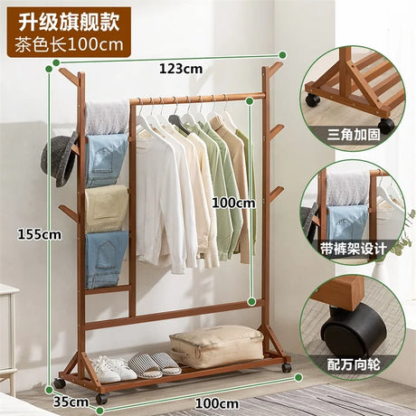 Wooden Boutique Coat Stand Floor Pants Bag Cheap Hotel Clothes Hanger Garden Shoe Shelf Towel Hook Rack Para Ropa Room Furniture