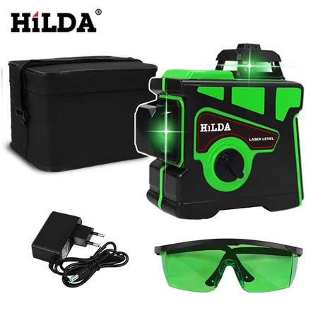 HILDA Laser Level 12 Lines 3D Level Self-Leveling 360 Horizontal And Vertical Cross Super Powerful Green Laser Level