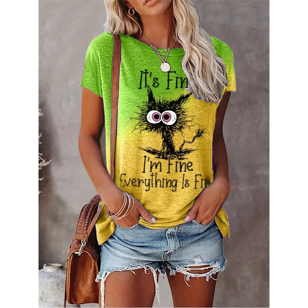 Summer New Women's Fashion T-shirt Round Neck Plus Size Shirt Tops 3D Printed Casual T Shirt Regular Street Femmes Wear