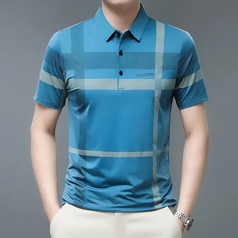 Fashion Polo Shirt Men Casual Stripe Polo T Shirt Loose Thin Male Polos Shirts Tee Tops