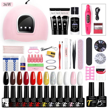 LILYCUTE Manicure Set For Quick Nail Extensions Gel Nail Polish With UV LED Nail Lamp Electric Nail Drill All For Nail Gel Tools