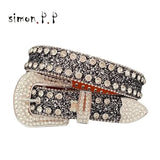 Punk Rock Colorful Rhinestones Belt Studded Western Bling Belts Y2K for Women Men Cowgirl Cowboy with Diamond Ceinture Femme