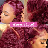 13x4 Transparent Deep Wave Lace Frontal Wig Burgundy Lace Front Wig Brazilian 99J Curly Lace Front Human Hair Wigs For Women