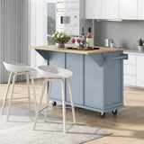 Kitchen Carts on Wheels With Rubber Wood Drop-Leaf Countertop Trolley Mobile Kitchen Islands With Storage BlueFreight Free Home