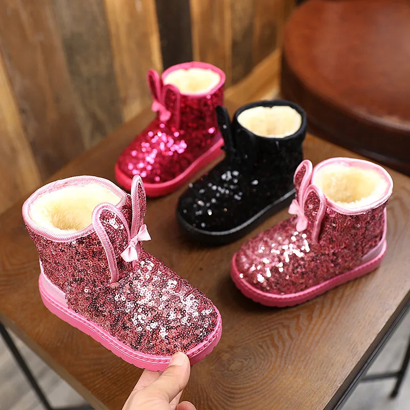 New Winter Children's Girls Snow Boots Cute Baby Girls Boots Thick Anti-proof Warm Fashion Ankle Furry Outdoor Kids Snow Boots